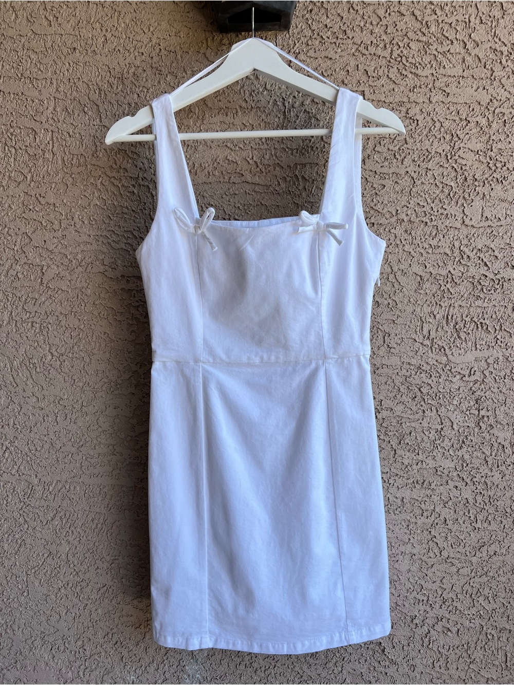 Zara White Square Neck Mini Dress with Bow Details